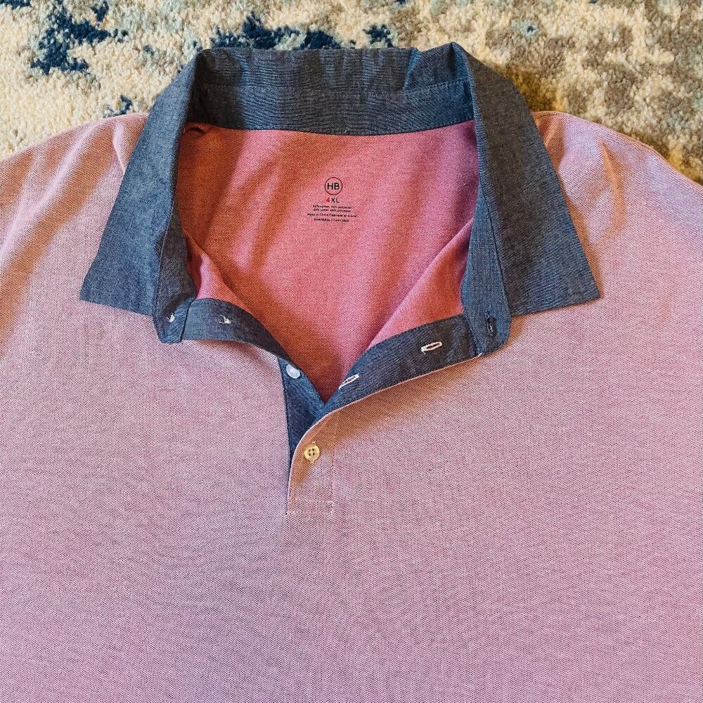 Harbor Bay Rose/Red Blue Pullover Polo Mens Shirt Cotton/Polyester Size 4XL - Picture 2 of 4